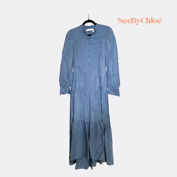 See by Chloé Signature Crepe de Chine Dress – Size 34 – Mirage Blue - Picture 3 of 9